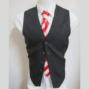 Sz S Charcoal Gray Striped Axist Mens Poly #127T Suit Vest